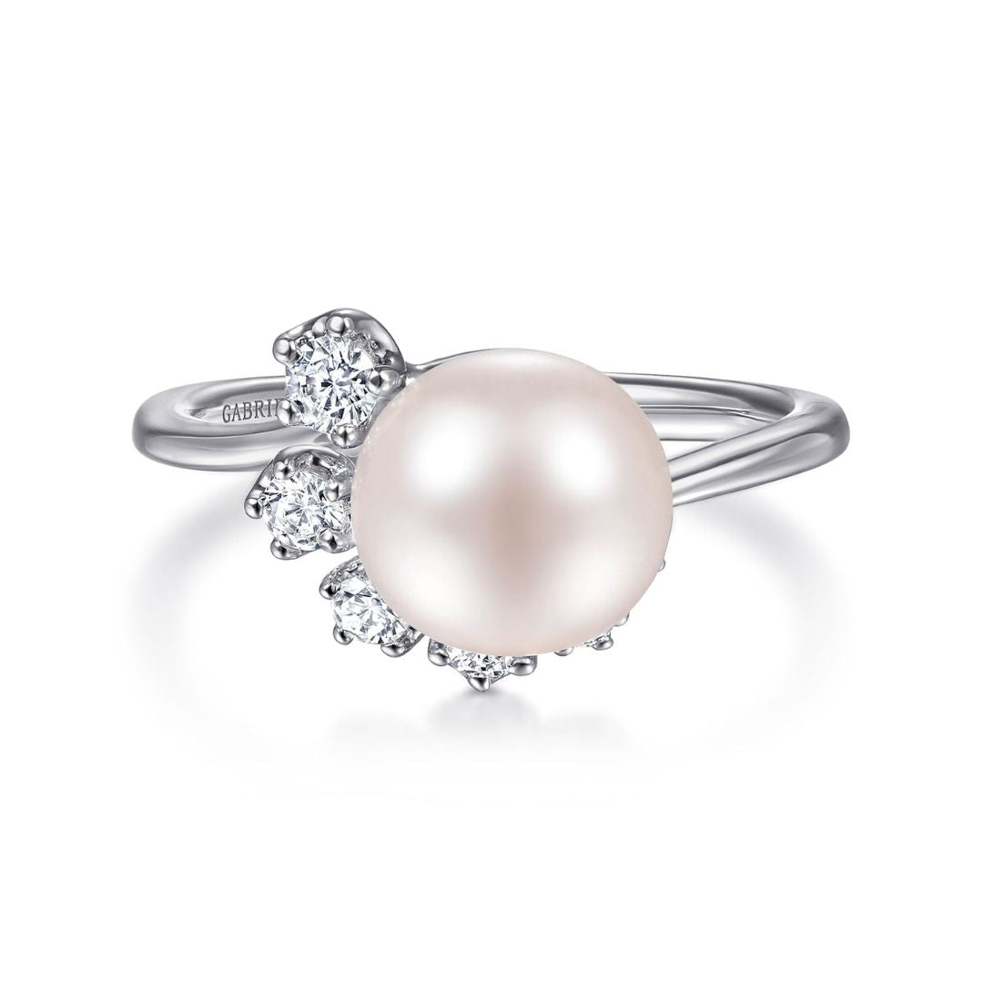 White Gold Pearl Ring with Diamond Accent (205055) – Janina's