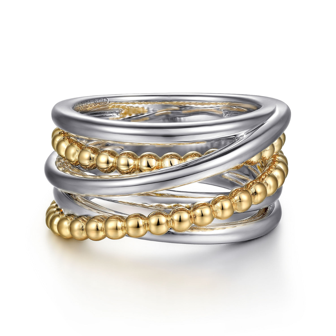 Yellow Gold and Sterling Silver Wide Criss-Cross Ring (557344