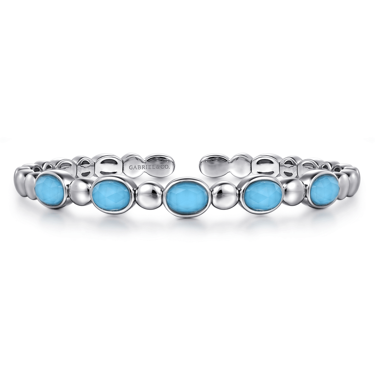 Sterling Silver Rock Crystal Turquoise Bangle (328511)