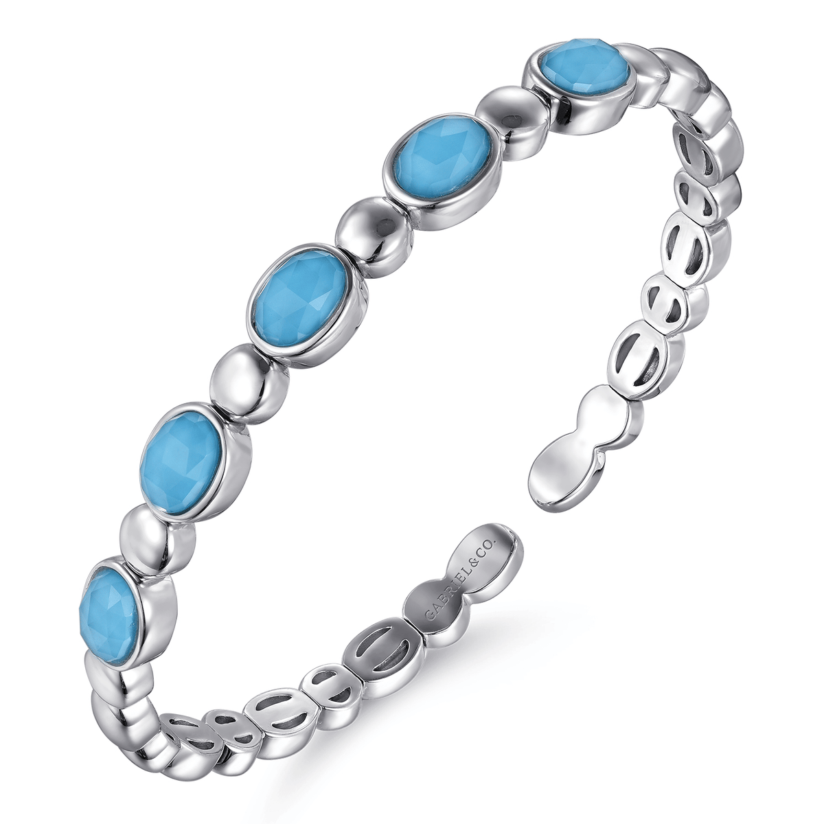 Sterling Silver Rock Crystal Turquoise Bangle (328511)