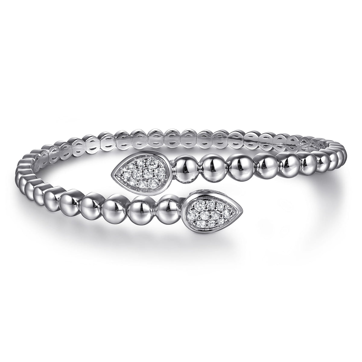 Sterling Silver Bujukan White Sapphire Bypass Bangle Bracelet (647491)