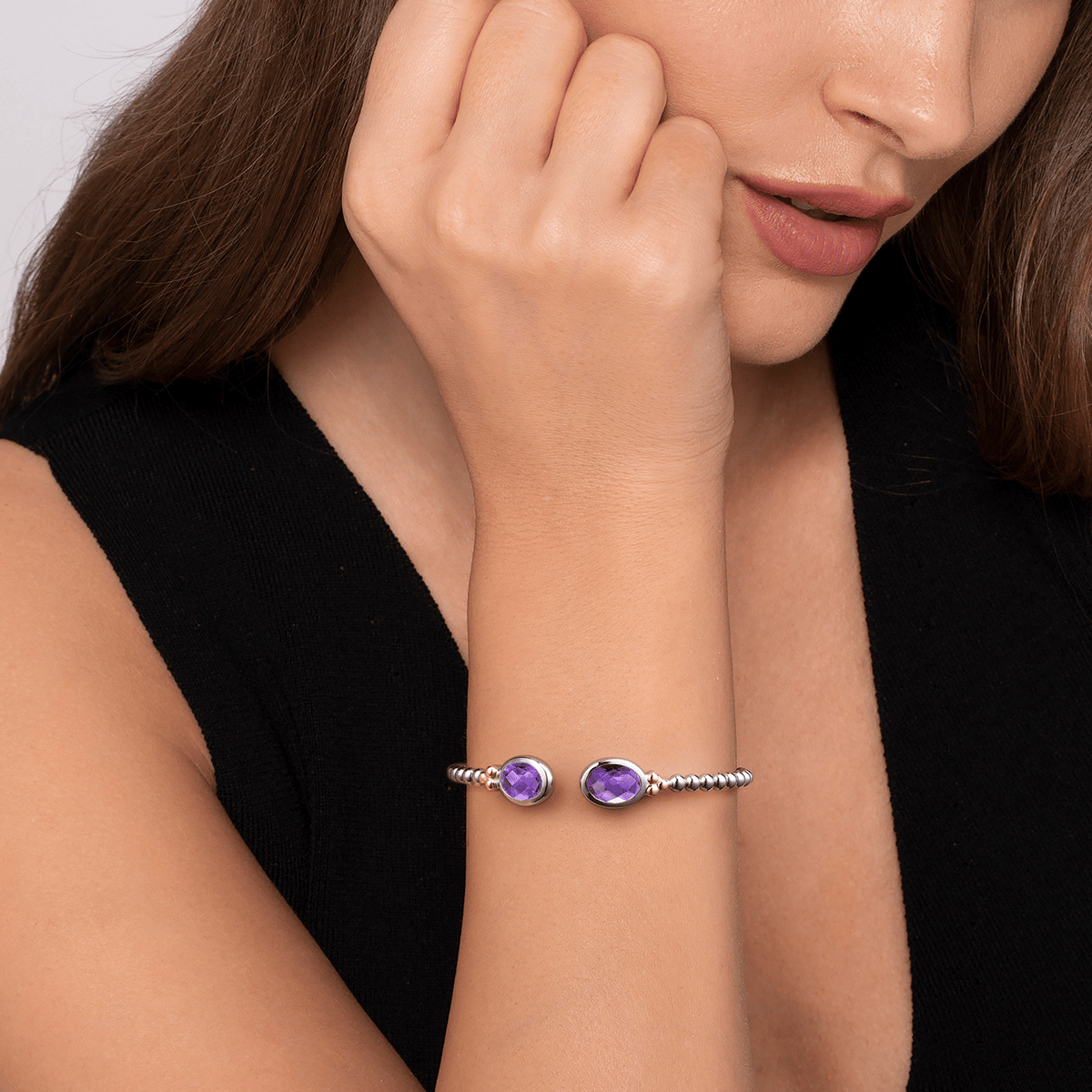 Yellow Gold and Sterling Silver Bujukan Oval Amethyst Bangle (416988)