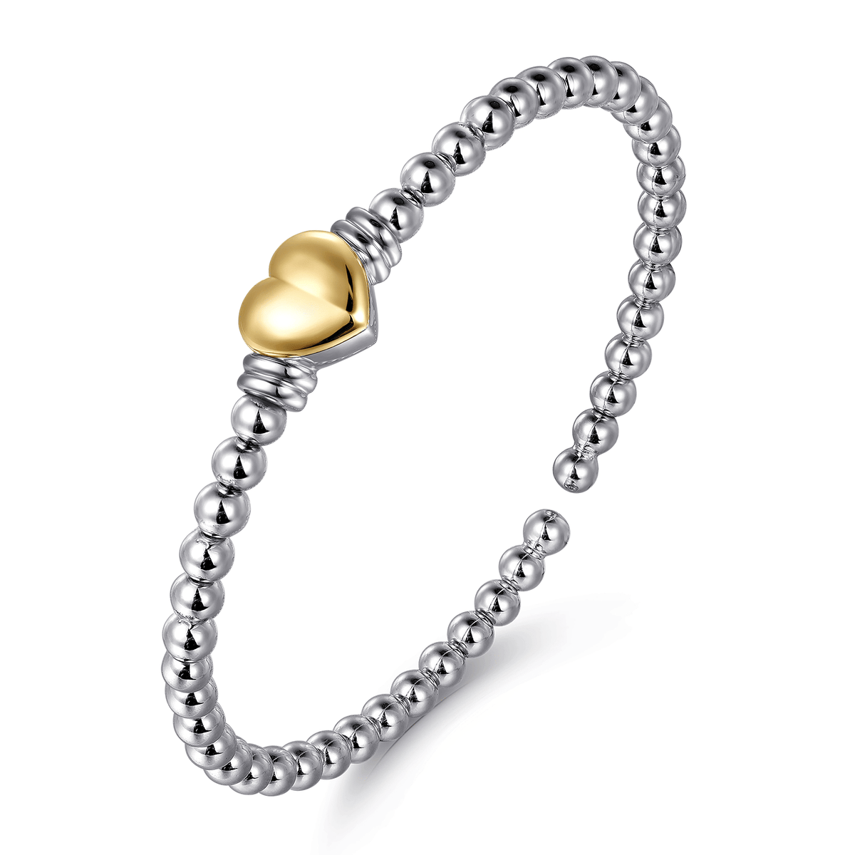 Yellow Gold and Sterling Silver Heart Bujukan Bangle (707481)