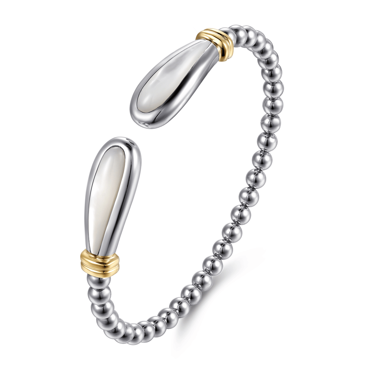 Yellow Gold and Sterling Silver Bujukan Bangle with White Mother of Pearl (427887)