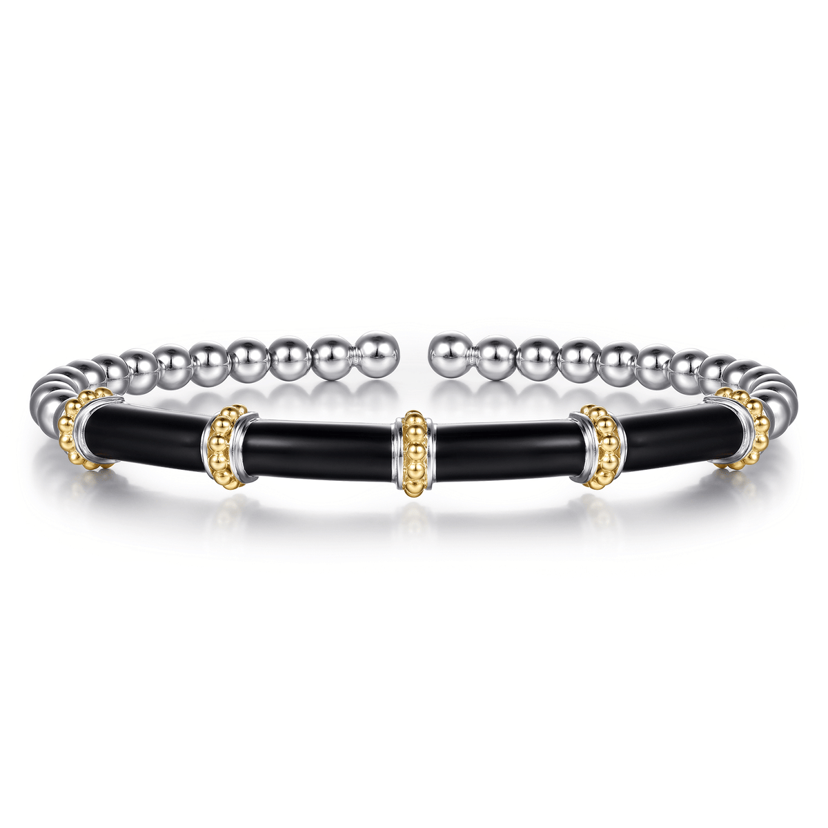 Yellow Gold and Sterling Silver Bujukan and Bar Split Bangle Bracelet with Black Enamel (803575)