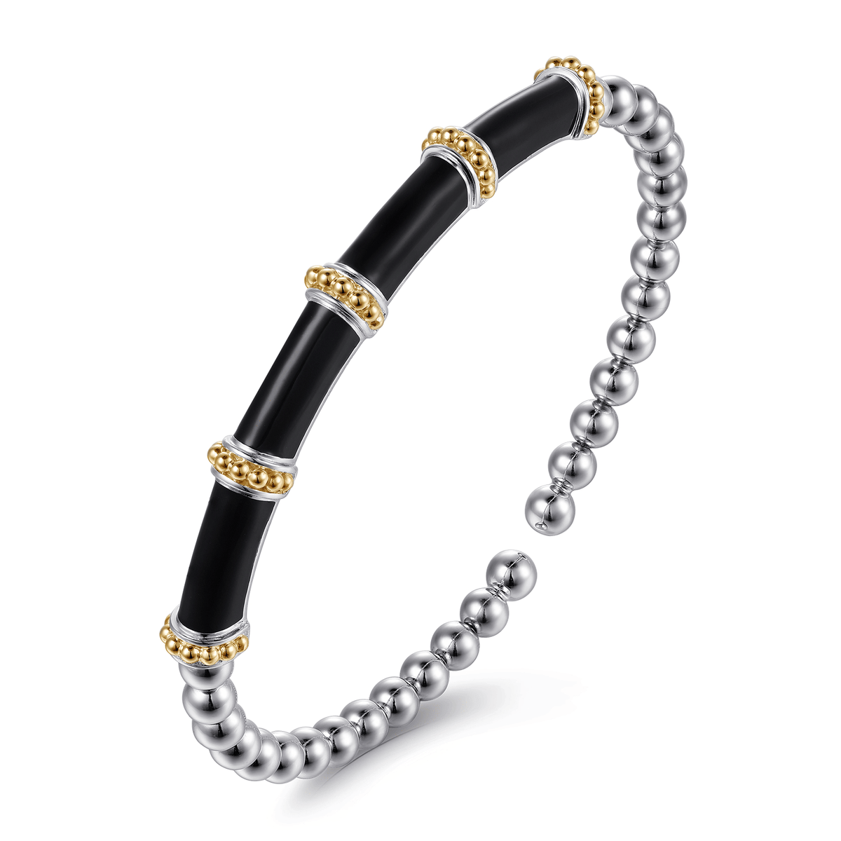Yellow Gold and Sterling Silver Bujukan and Bar Split Bangle Bracelet with Black Enamel (803575)