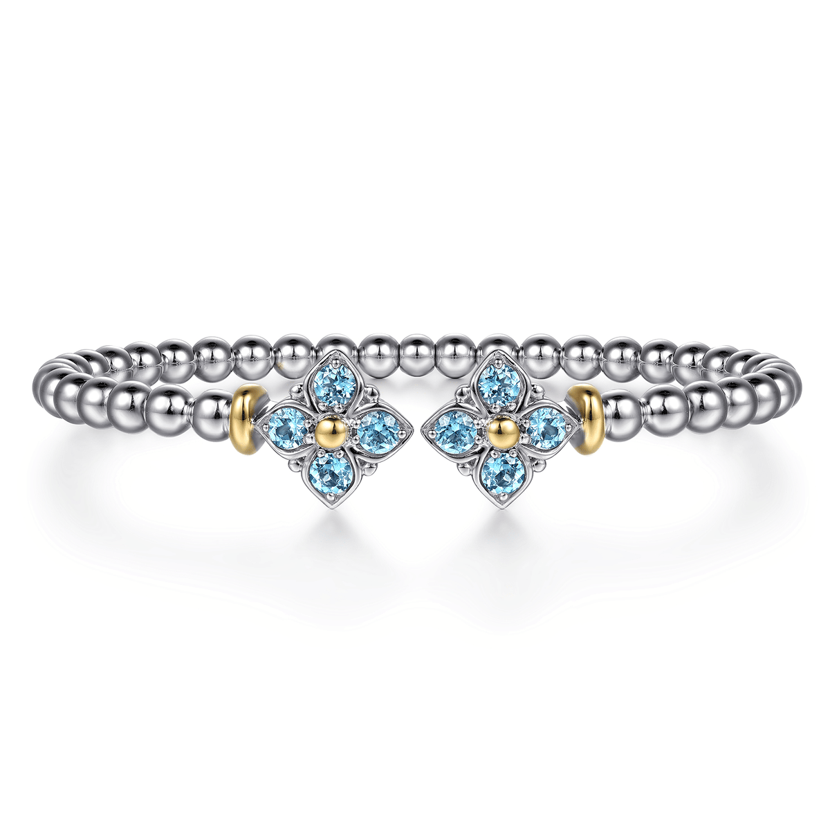 Yellow Gold and Sterling Silver Bujukan Blue Topaz Clovers Bangle Bracelet (605574)