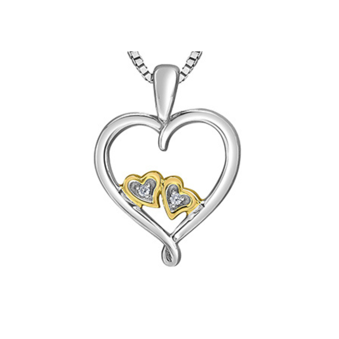 Silver and Yellow Gold Diamond Heart Necklace (163195)