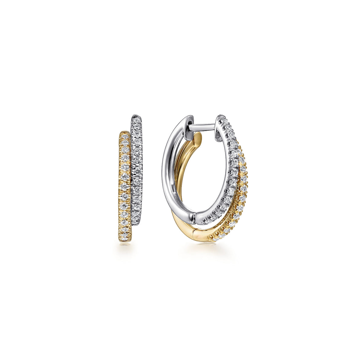 Yellow & White Gold Diamond Huggie Earrings (689441)