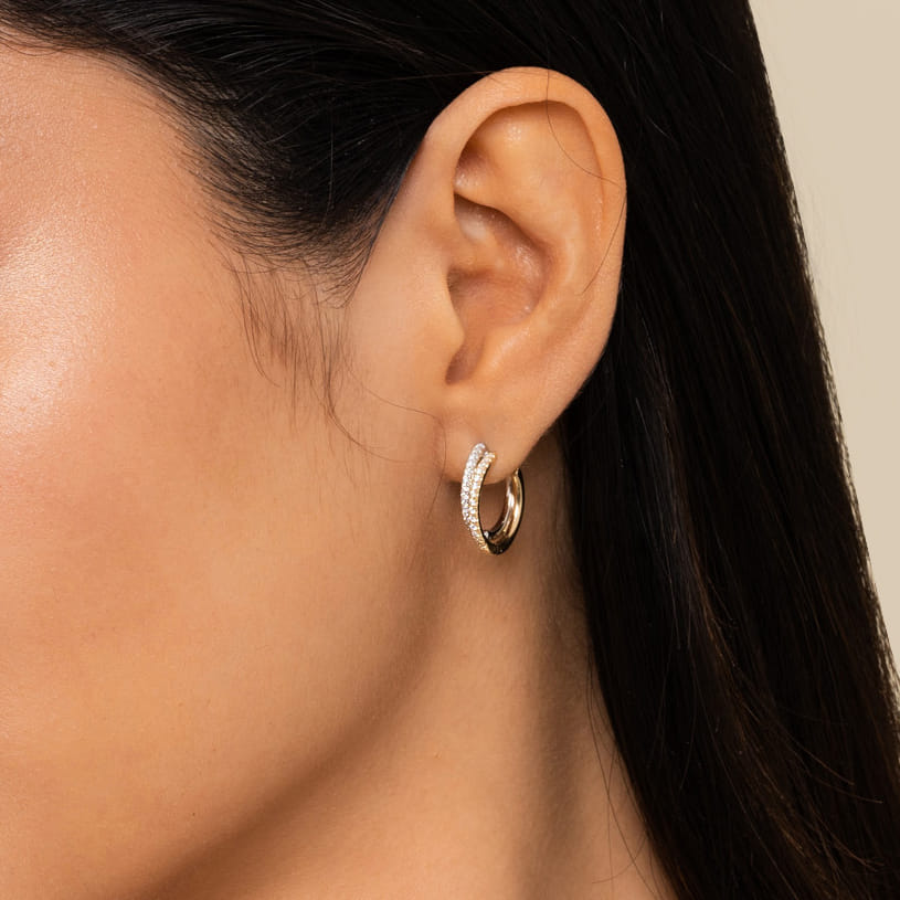 Yellow & White Gold Diamond Huggie Earrings (689441)