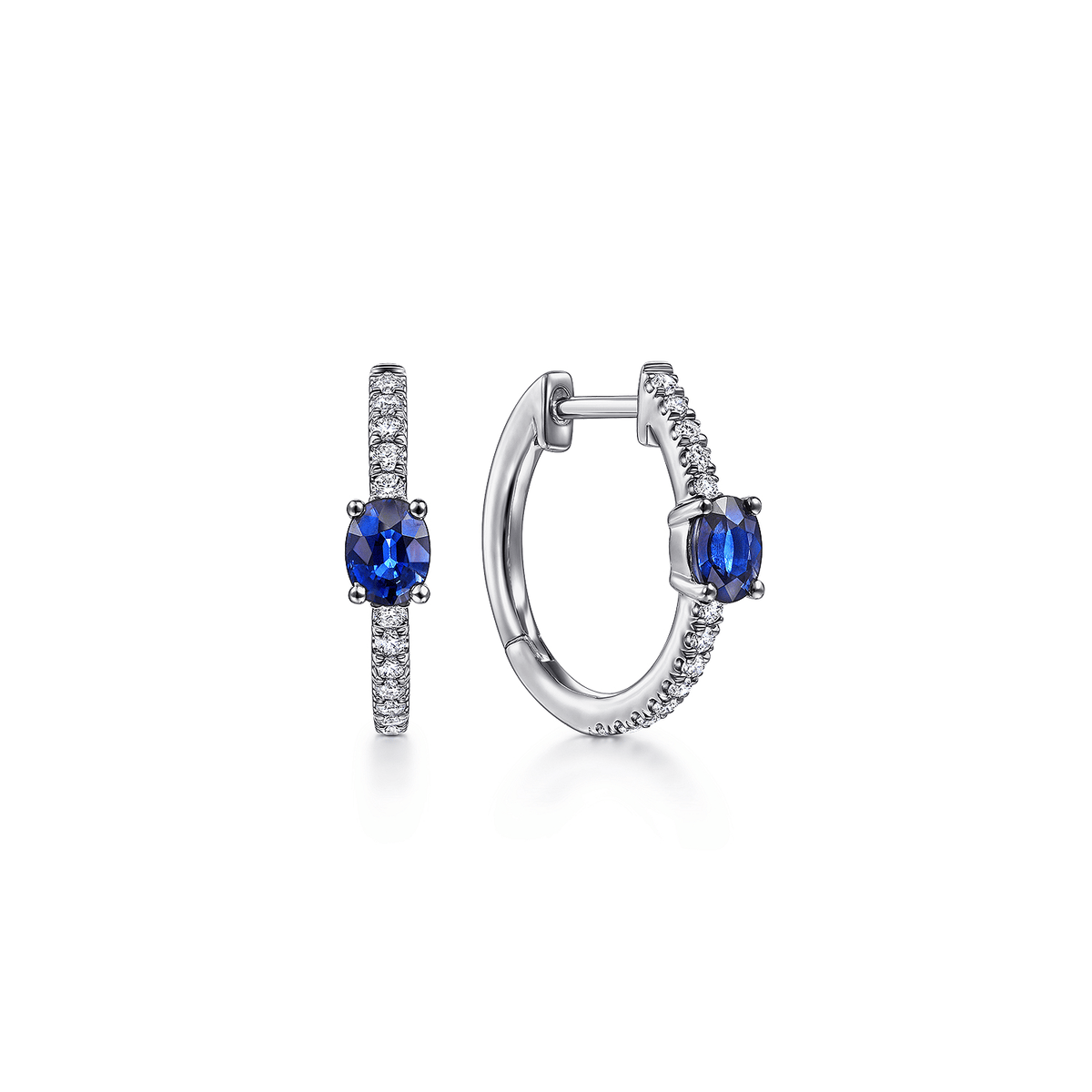 White Gold Diamond and Single Sapphire Huggie Earrings (412231)