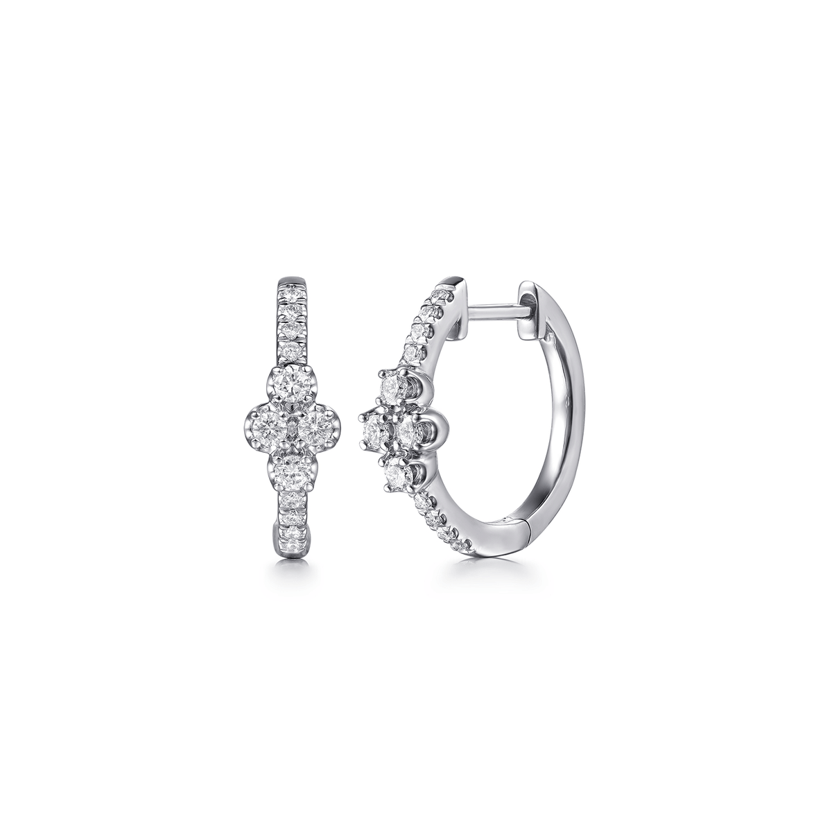 White Gold Diamond Clover Huggie Earrings (217876)