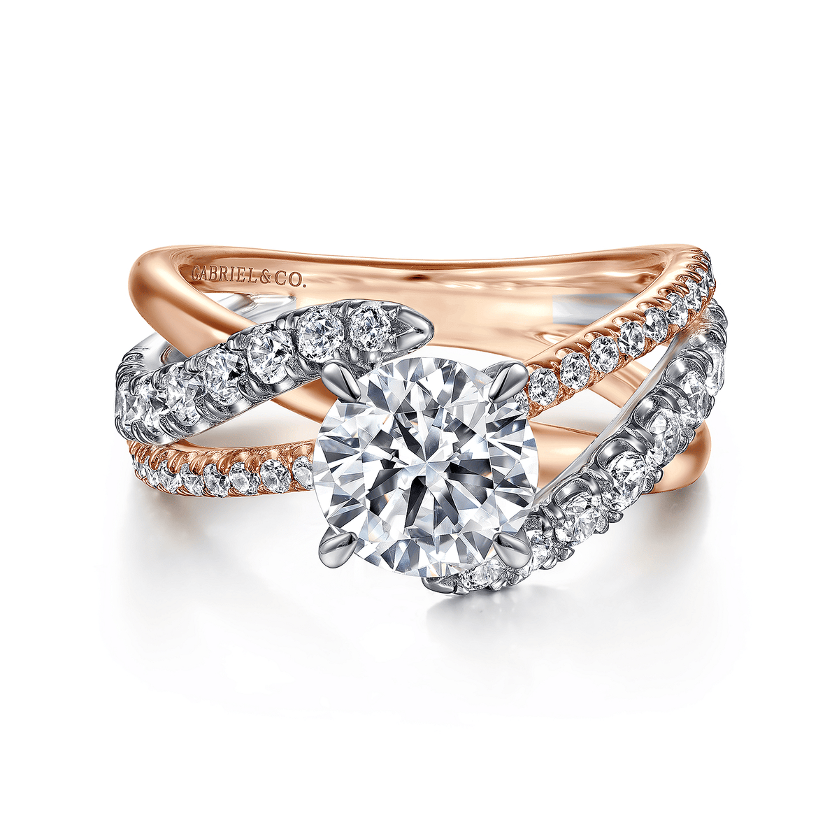 White-Rose Gold Round Free Form Engagement Ring (469385)