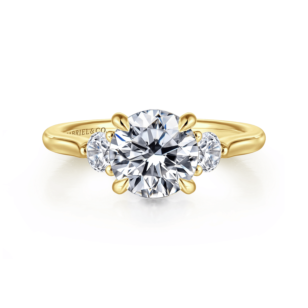 Yellow Gold Round Three Stone Lotus Engagement Ring (768977)