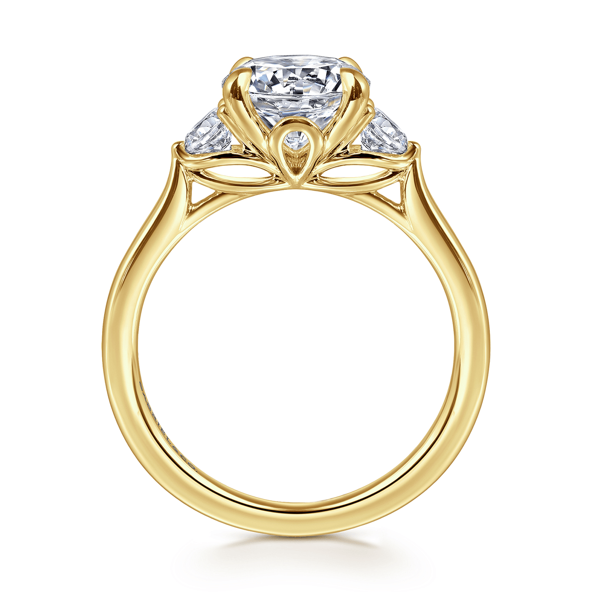 Yellow Gold Round Three Stone Lotus Engagement Ring (768977)