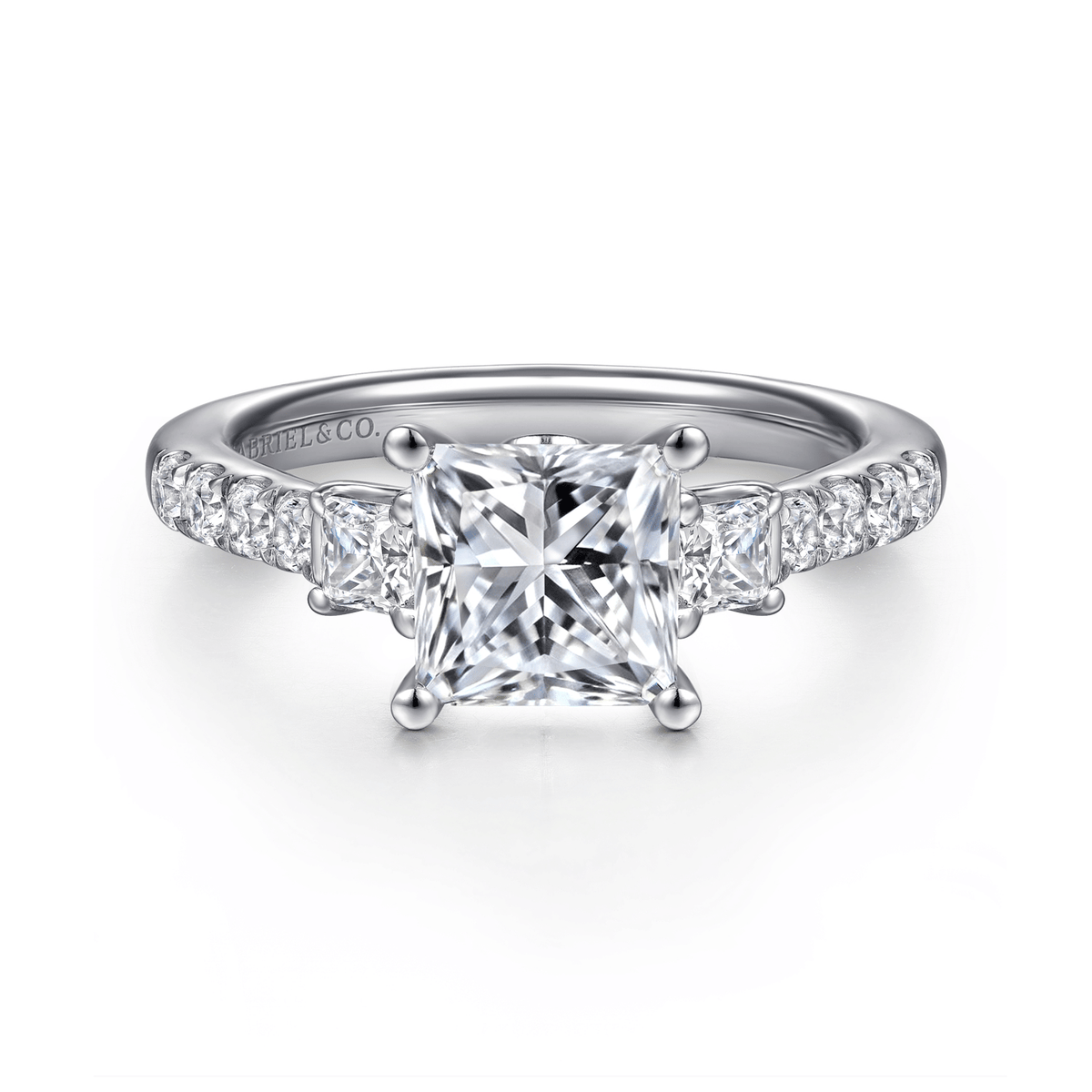 White Gold Princess Cut Three Stone Engagement Ring (597719)