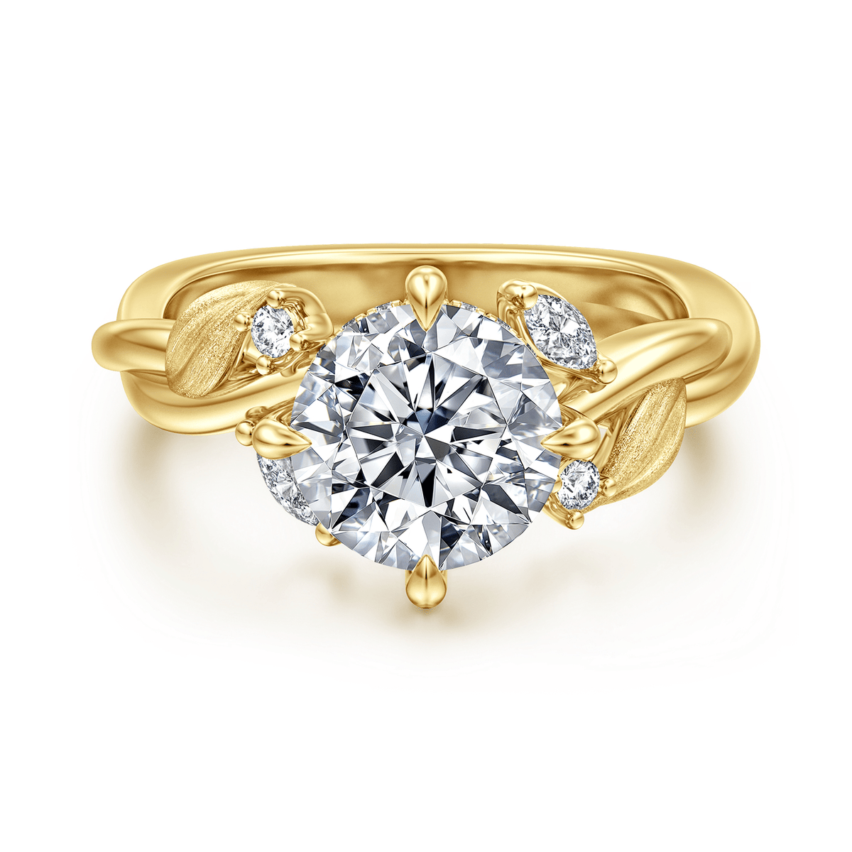 Yellow Gold Compass Prong Round Engagement Ring (437662)