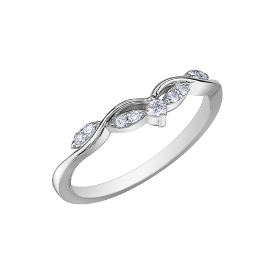White Gold Contour Band with Diamonds (051884)