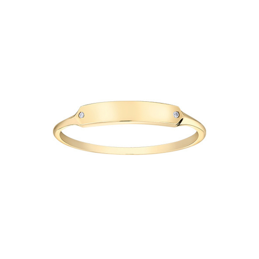 Minimalist Yellow Gold Bar Ring with Diamond Accents (765246)