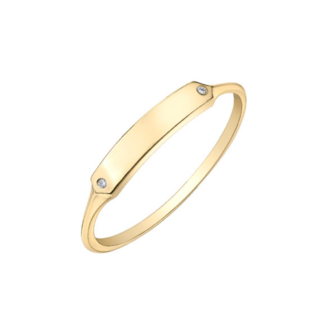 Minimalist Yellow Gold Bar Ring with Diamond Accents (765246)