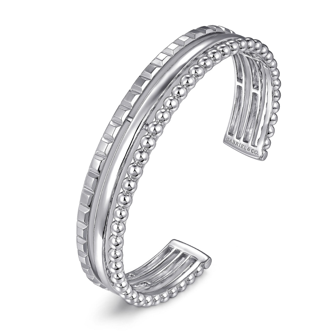 Sterling Silver Bujukan and Pyramid Triple Row Bangle Bracelet (137373)