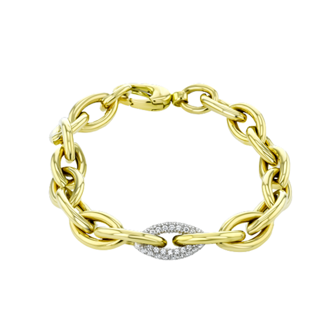 Yellow Gold Link Bracelet with Diamond link Accent (417707)