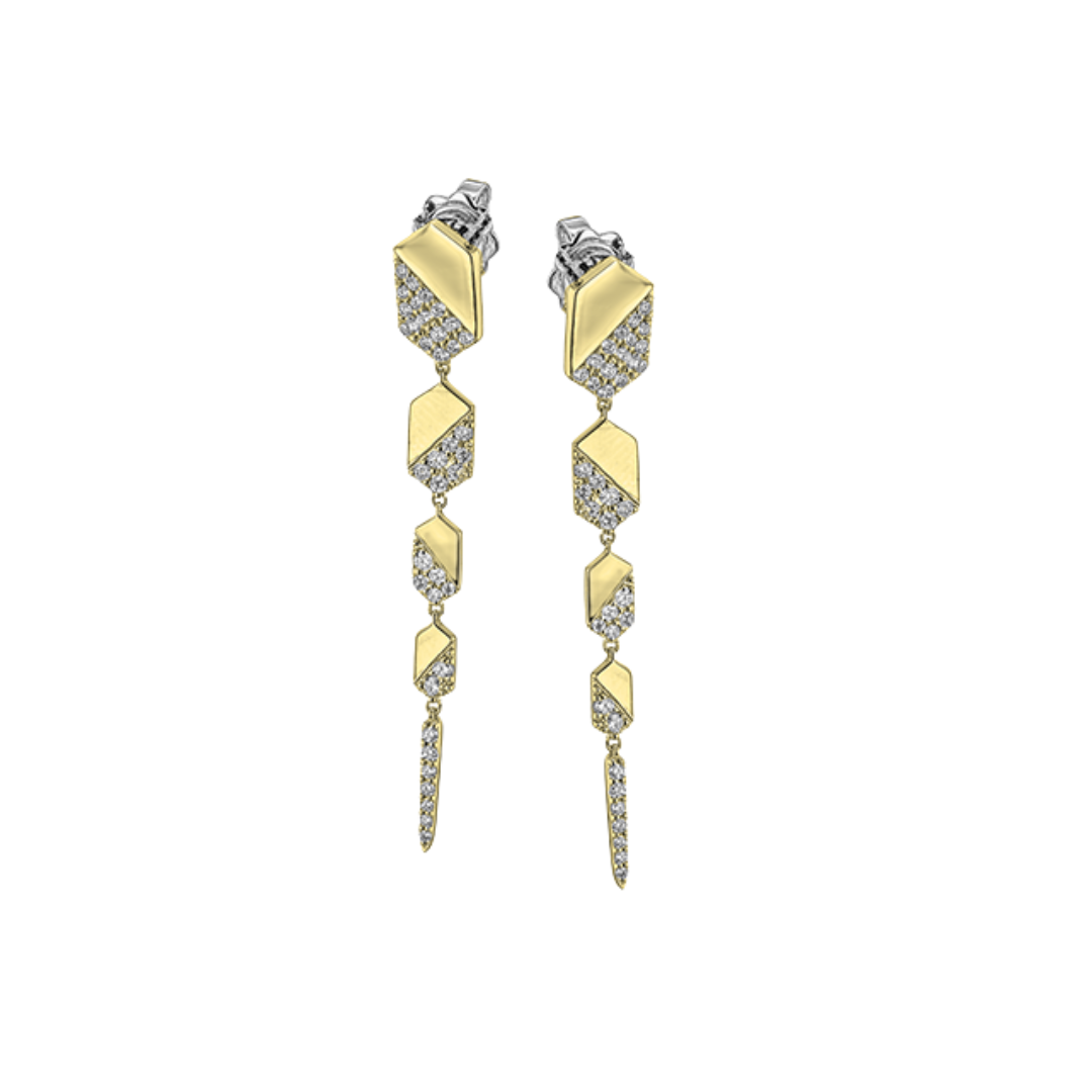 Two Tone Geometric Diamond Drop Earrings (142508)