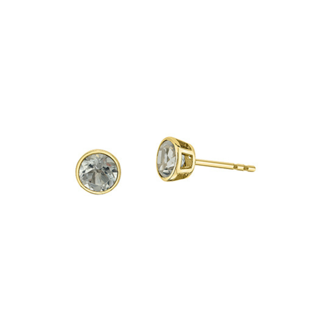 Yellow Gold Bezel Set White Topaz Earrings (166184)