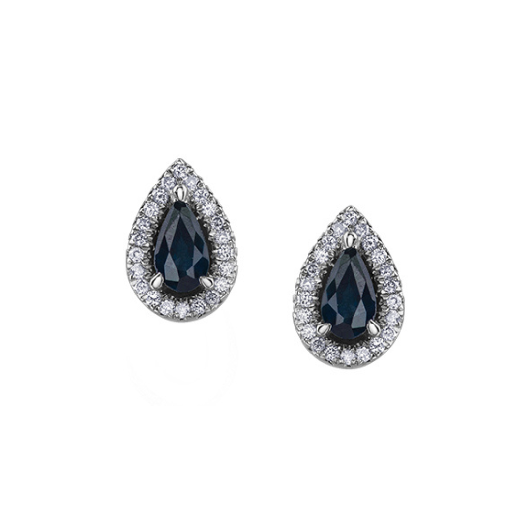 White Gold Pear Sapphire & Diamond Halo Earrings (203586)