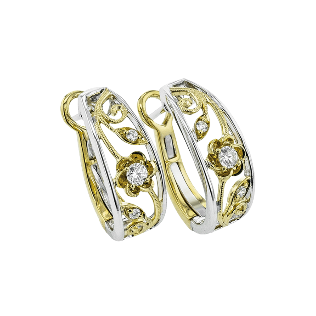 Two-Tone Floral Diamond Hoop Earrings (203814)