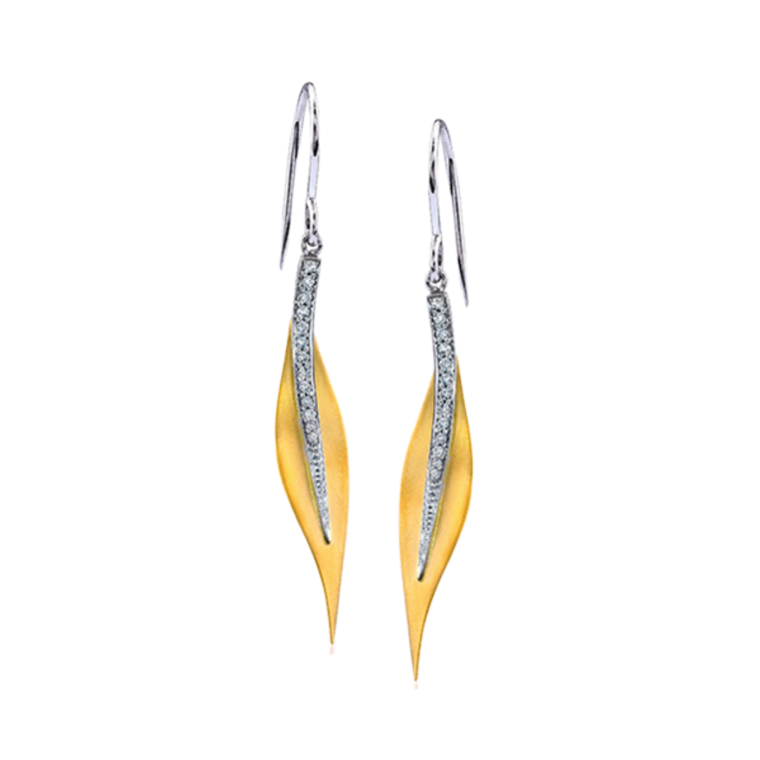 Two-Tone Leaf Drop Earrings with Diamond Accents (267726)
