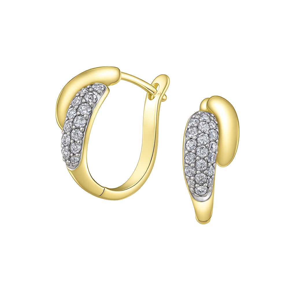 Diamond Pave Huggie Earrings in Yellow Gold (428292)