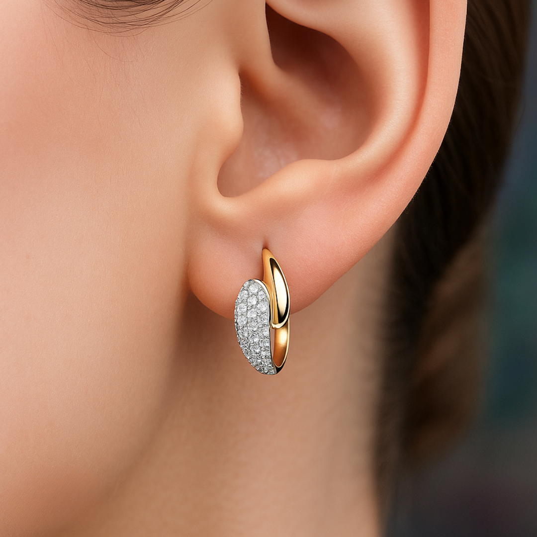 Diamond Pave Huggie Earrings in Yellow Gold (428292)