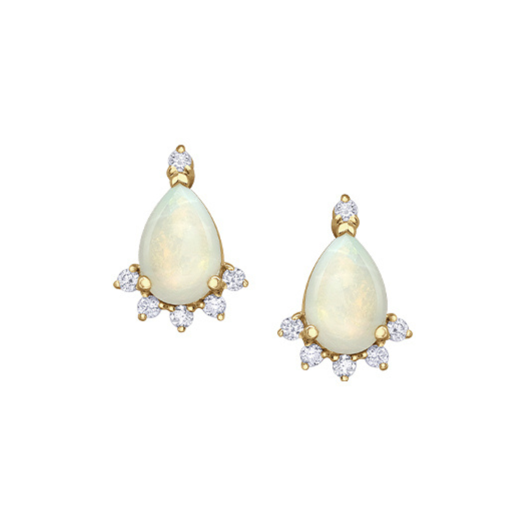 Yellow Gold Opal and Diamond Earrings (433102)