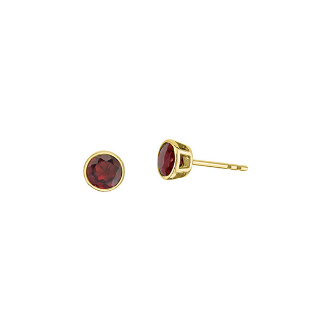 Yellow Gold Bezel Set Garnet Earrings (491224)