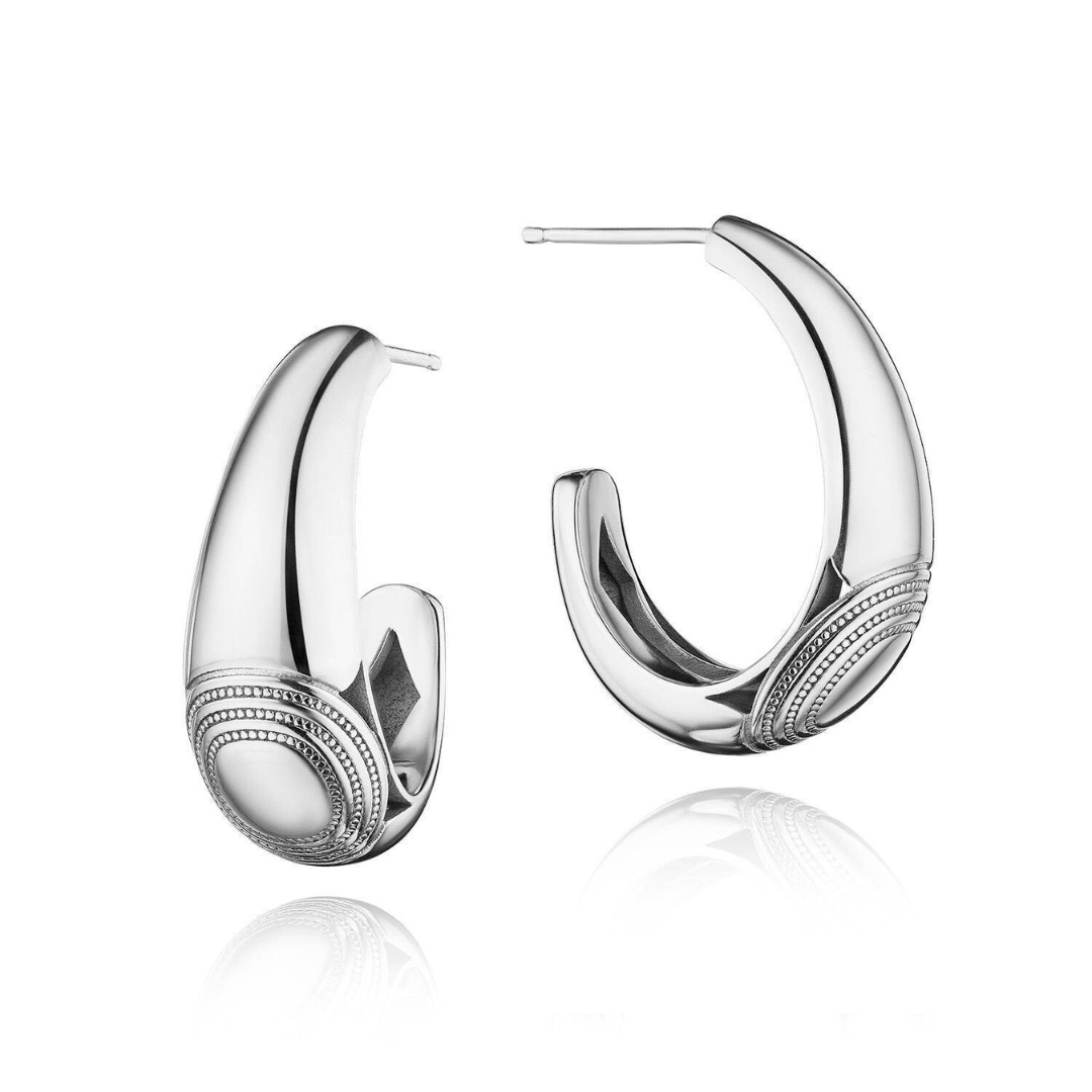Crescent Eclipse Silver Large Tapered Hoop Earrings (531746)