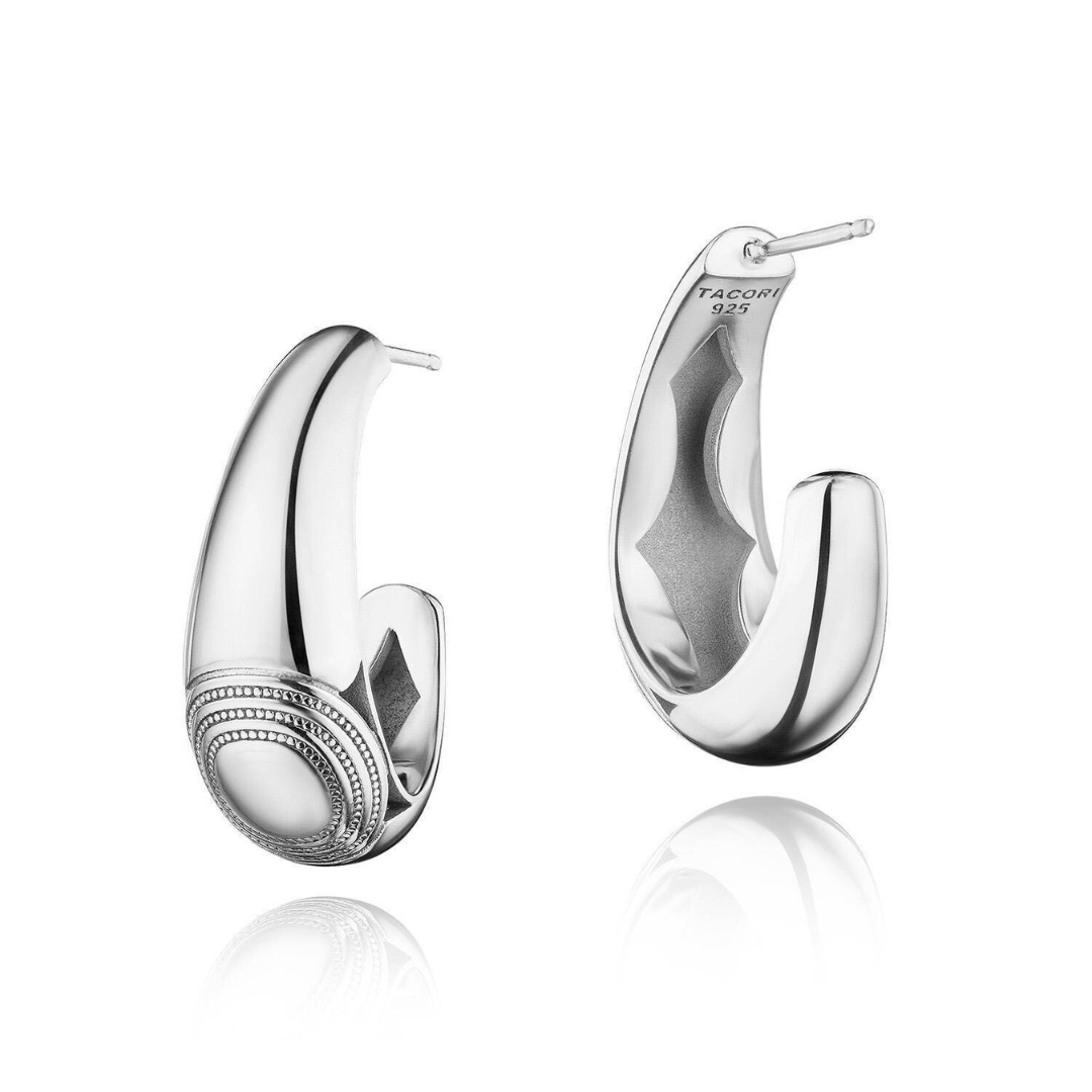 Crescent Eclipse Silver Large Tapered Hoop Earrings (531746)