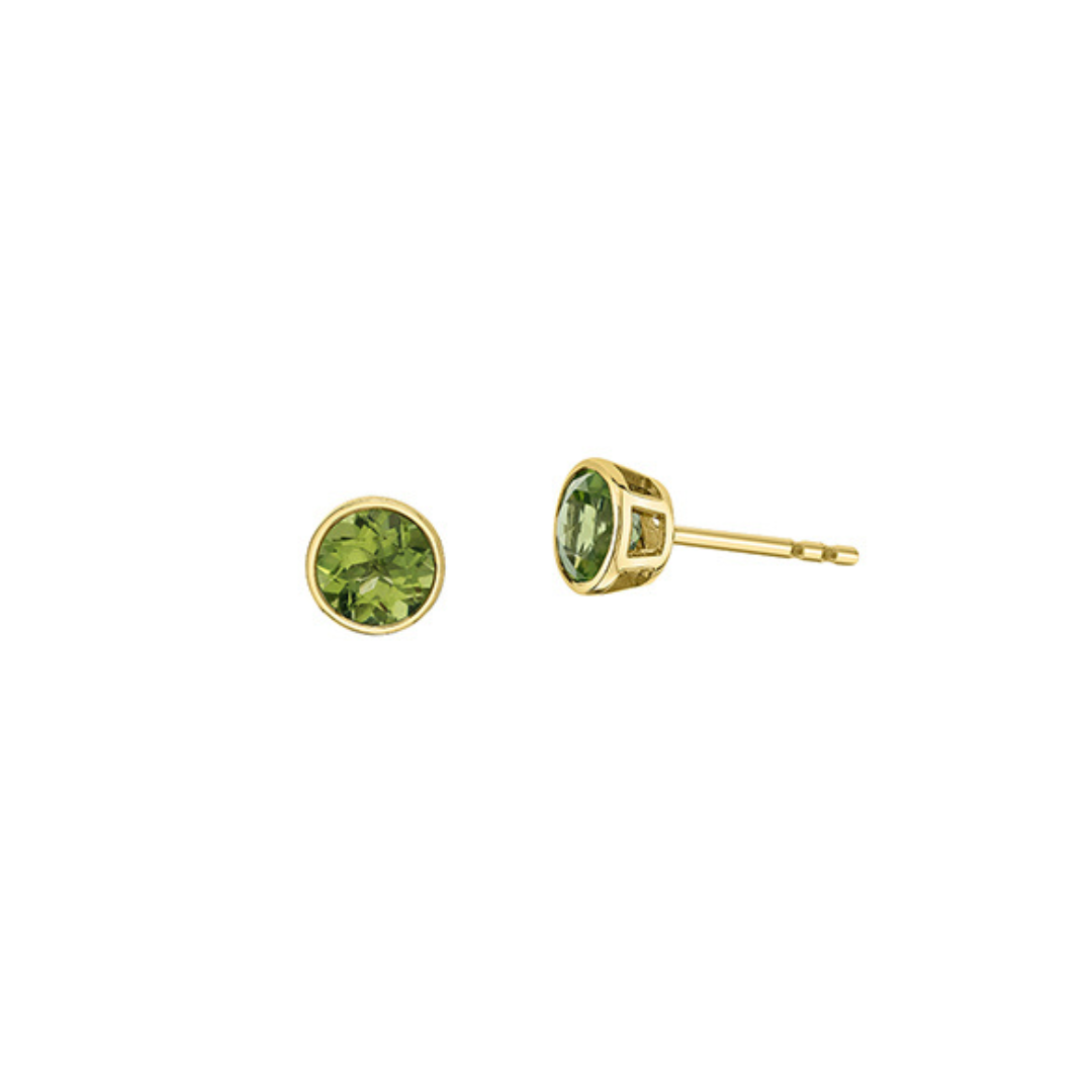 Peridot Stud Earrings in Bezel Set Yellow Gold (549166)