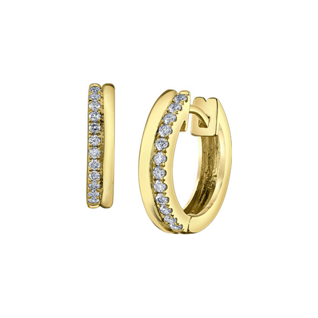 Elegant Diamond Huggie Hoop Earrings in Yellow Gold (559204)
