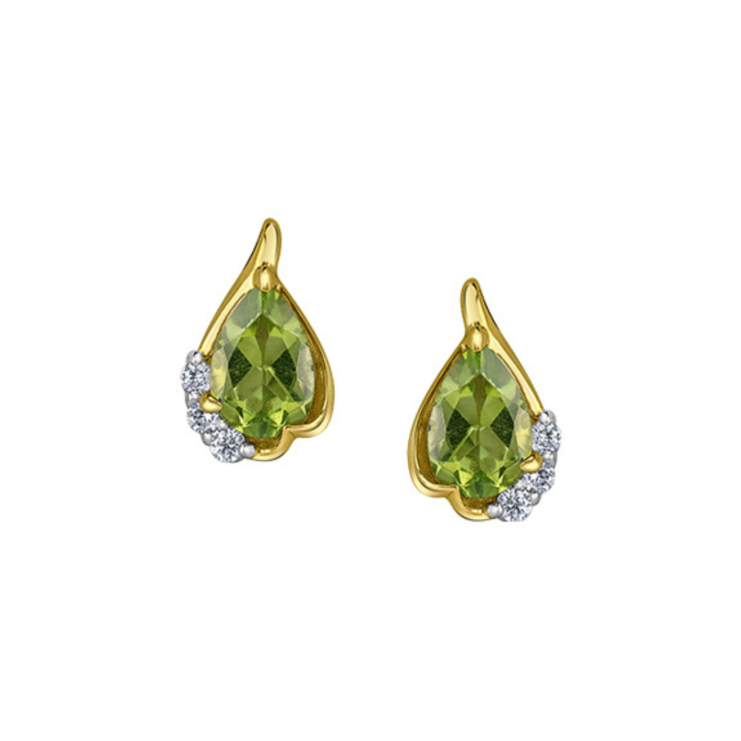 Gold Teardrop Peridot Earrings with Diamond Accents (603015)