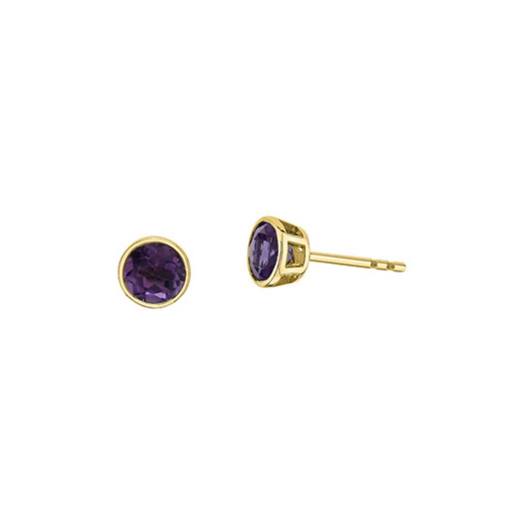 Yellow Gold Bezel Set Amethyst Earrings (621789)