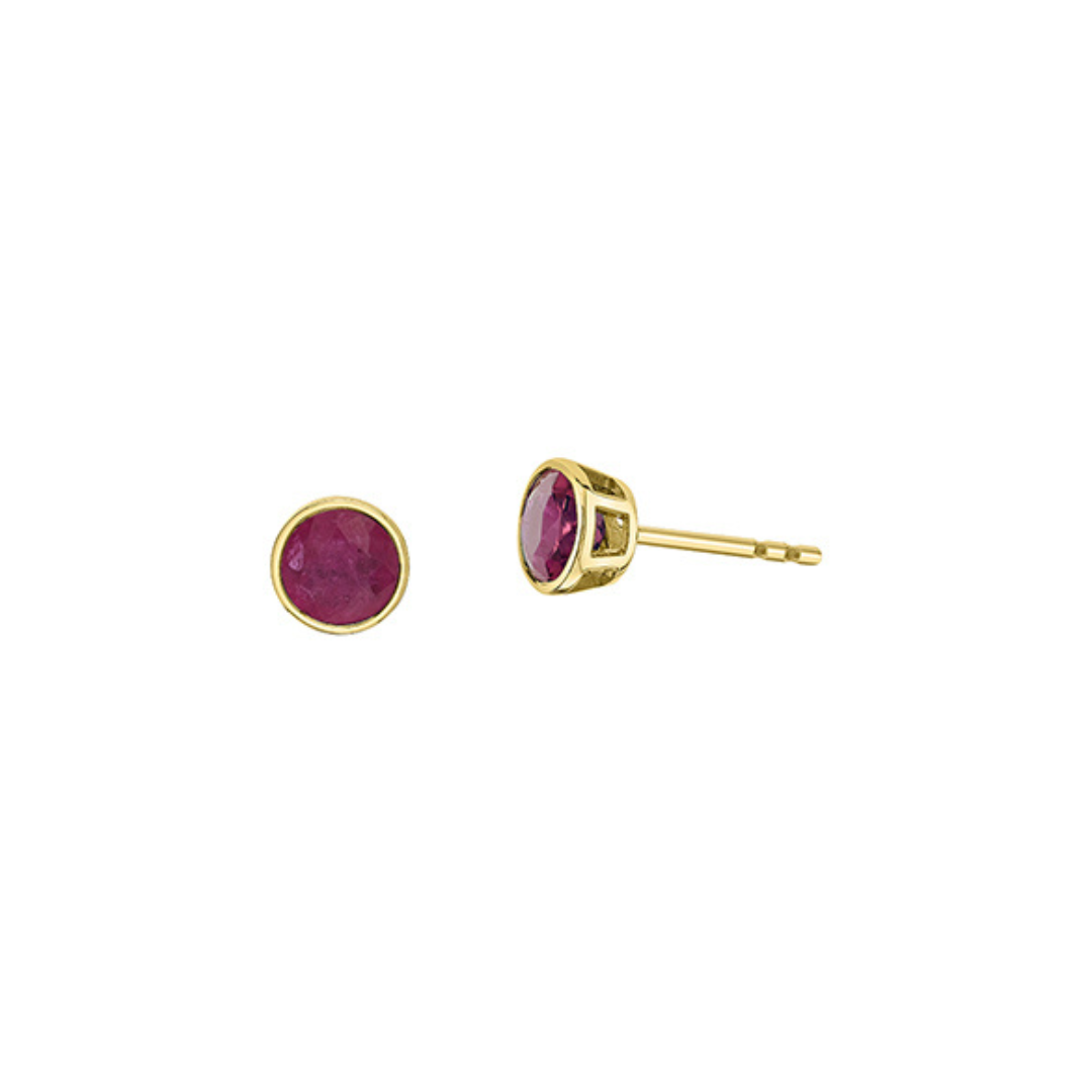 Ruby Round Stud Earrings in Yellow Gold Bezel Setting (654849)
