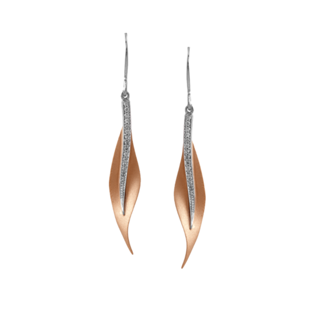 Rose & White Gold Leaf Drop Earrings (658929)