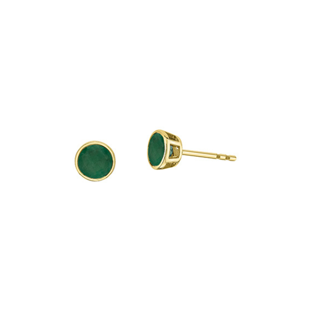 Yellow Gold Emerald Bezel Set Earrings (872901)