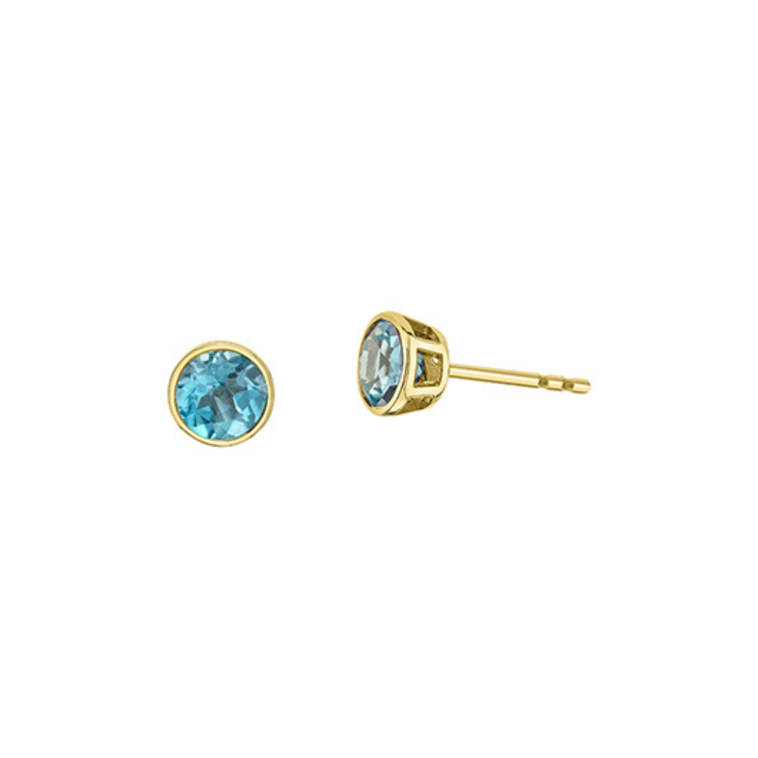 Yellow Gold Bezel Set Blue Topaz Earrings (915102)