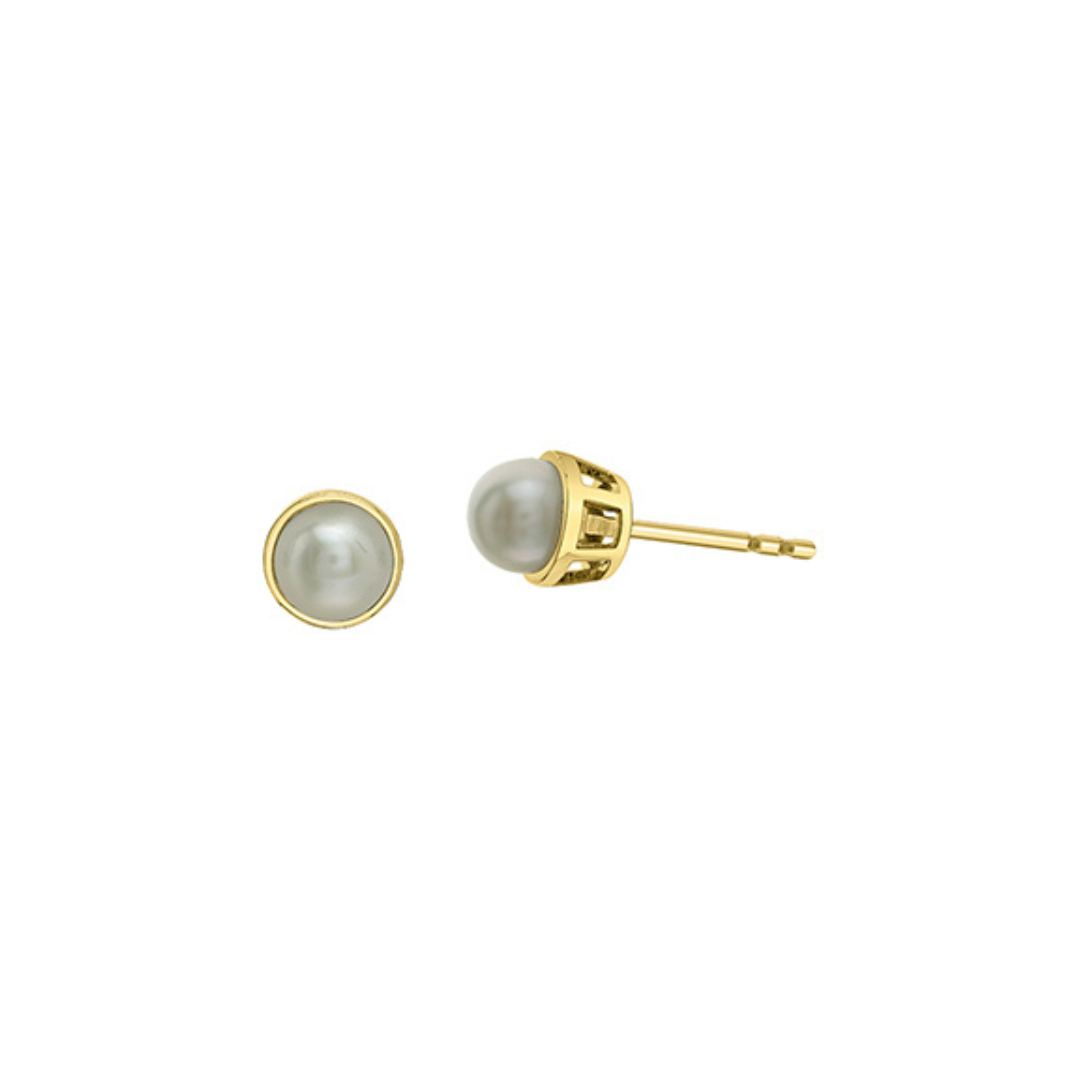 Classic Pearl Stud Earrings in Yellow Gold Bezel Setting (926155)