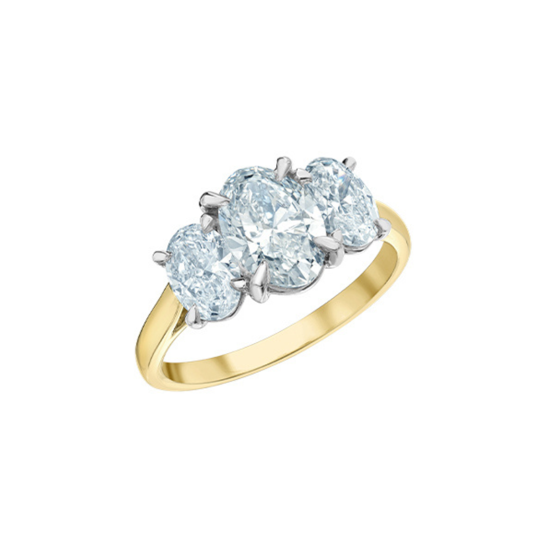 Two Tone Three Stone Oval Lab Grown Diamond Engagement Ring (119773)