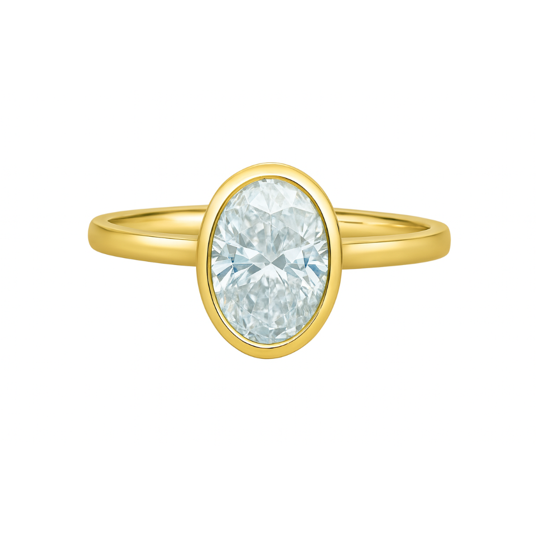 Yellow Gold Bezel Set Oval Lab Grown Diamond Ring (250027)