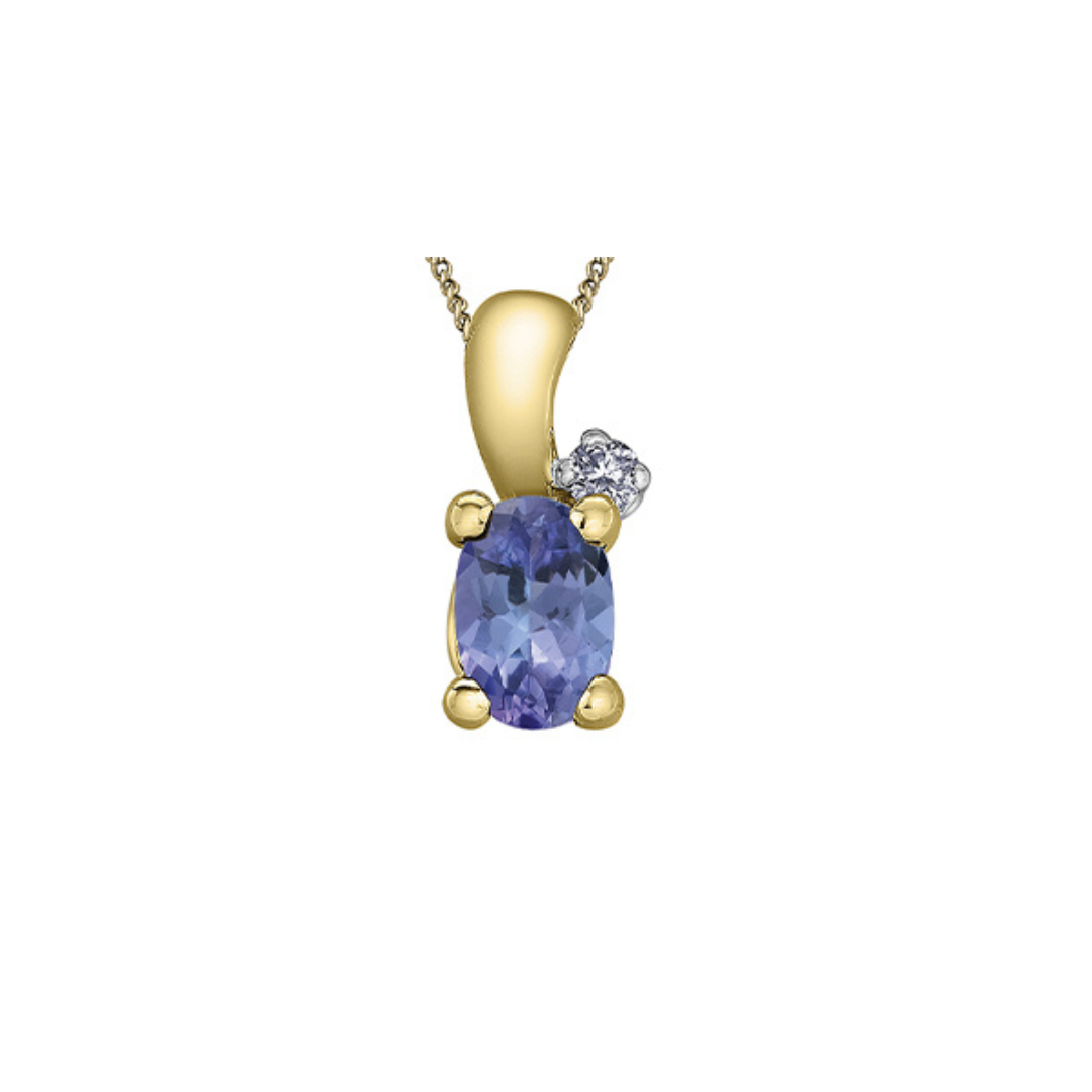 Oval Tanzanite & Diamond Pendant in Yellow Gold (194623)