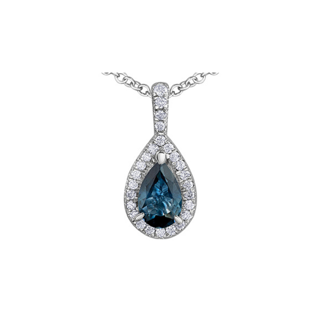 White Gold Pear Sapphire & Diamond Halo Pendant (221767)